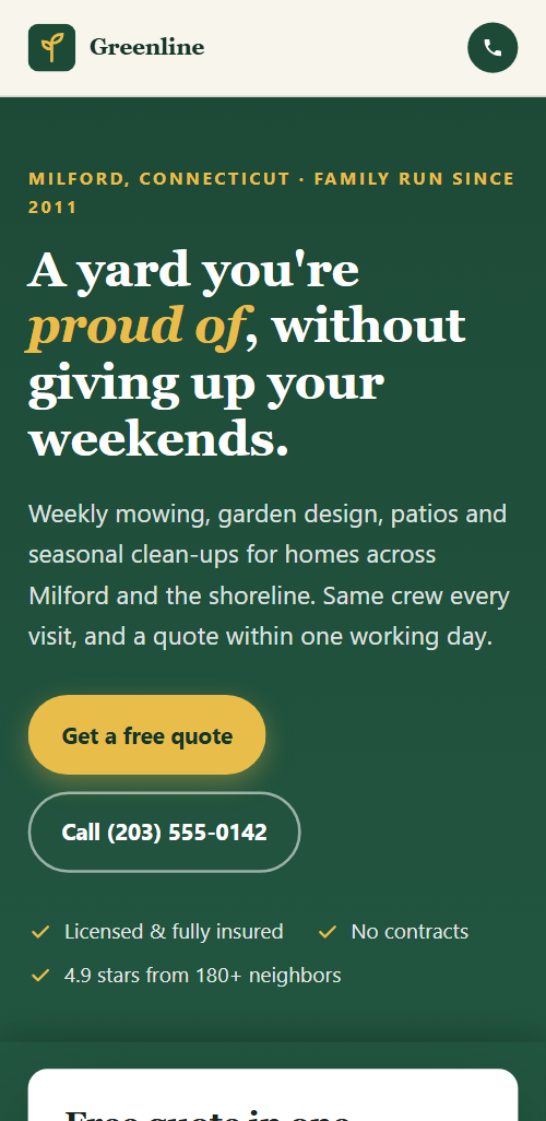 The same website on a phone